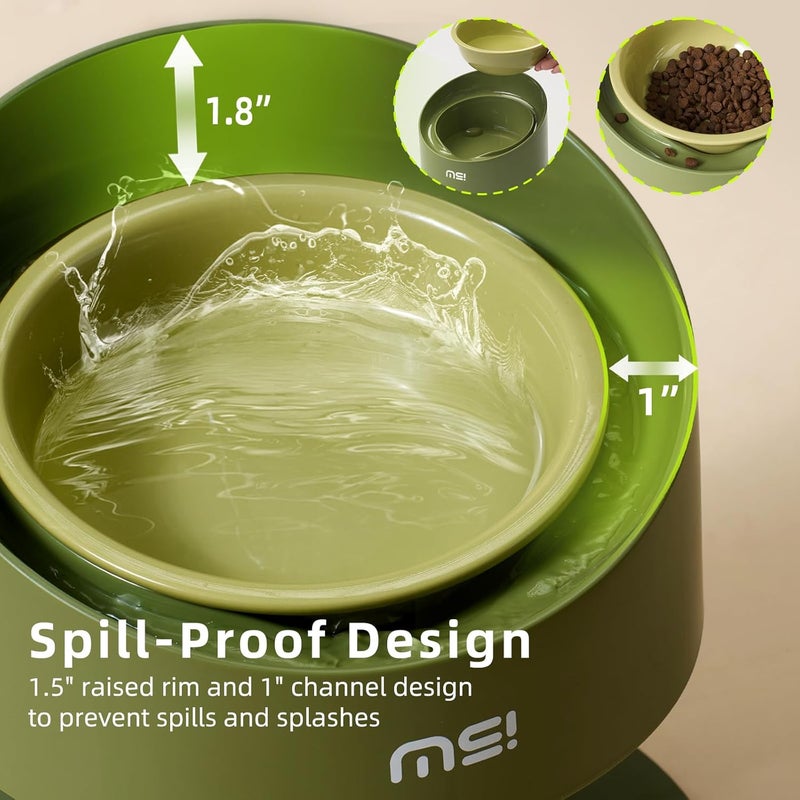 MS!MAKE SURE Adjustable Raised Cat Bowls, Ceramic Elevated Cat Bowls, Pet Bowl with Anti - Slip Rubber Pad, Leak - Proof, Lead & Cadmium Free, Whisker - Friendly, for All Life Stages of Age Green - Image 4